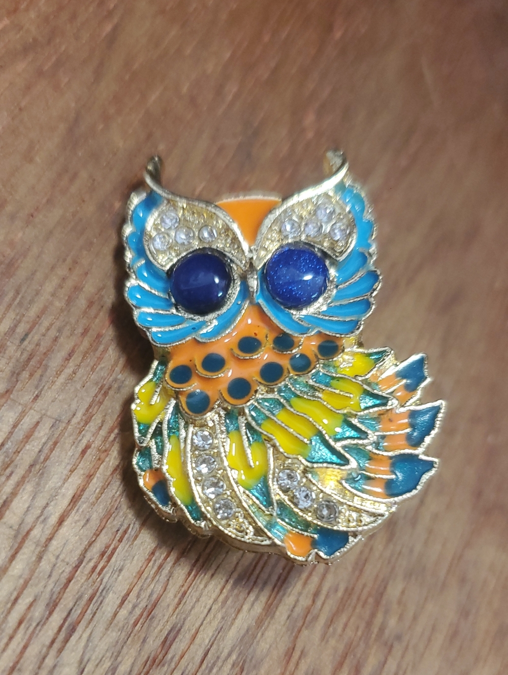 Colorful Owl Enamel Brooch Pin - Blue, Orange & Yellow D